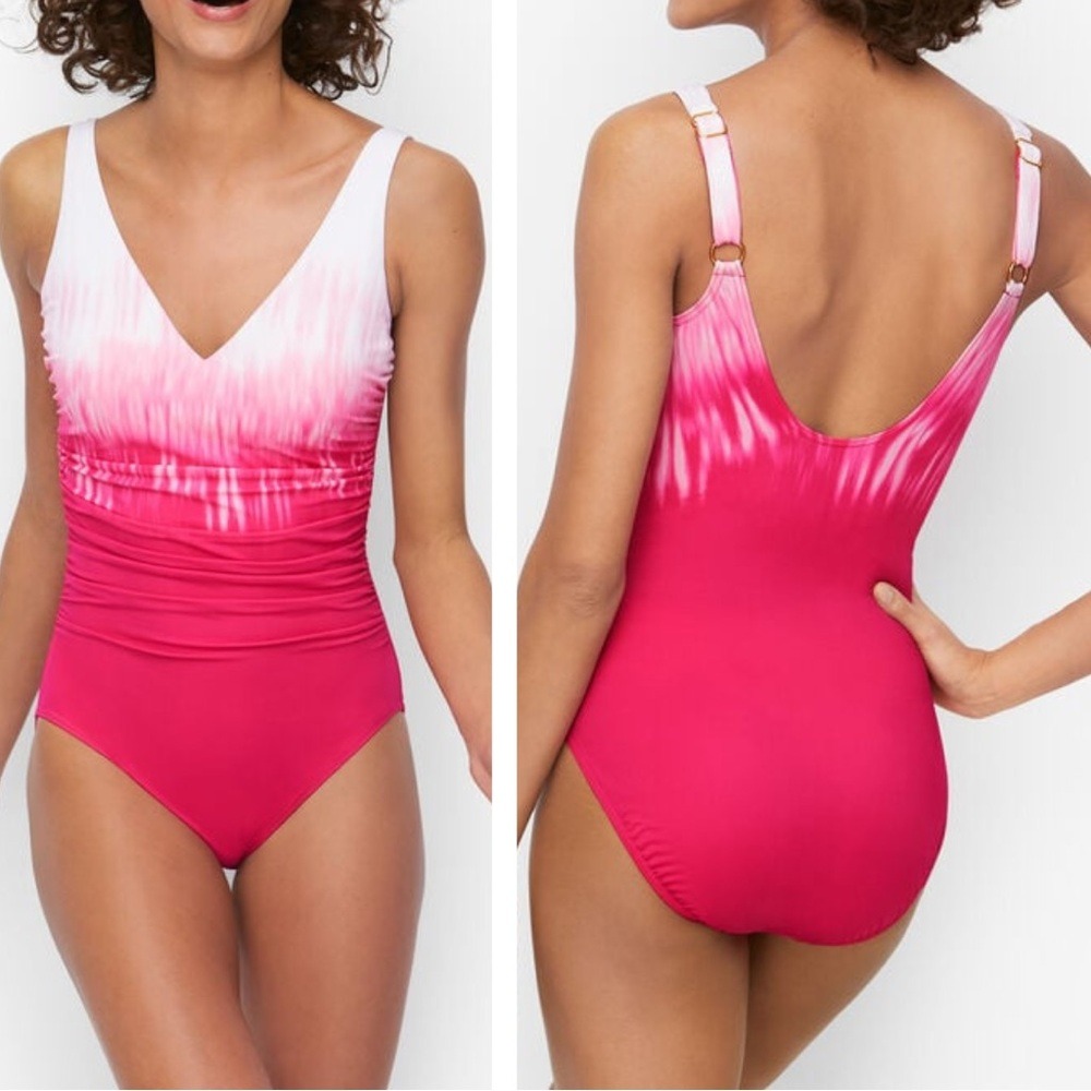 Talbots X Miraclesuit Blockbuster Dip Dye One Piece In Raspberry 24w New Swim